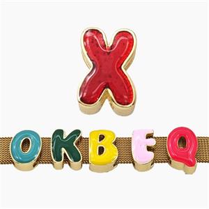 Copper Letter-X Beads Enamel Flat Hole Gold Plated, approx 9-14mm, 3-11mm hole [FD27789]