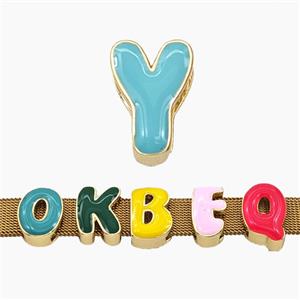 Copper Letter-Y Beads Enamel Flat Hole Gold Plated, approx 9-14mm, 3-11mm hole [FD27790]