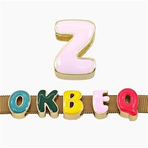 Copper Letter-Z Beads Enamel Flat Hole Gold Plated, approx 9-14mm, 3-11mm hole [FD27791]