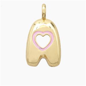Copper Letter-A Pendant Pink Enamel Heart Gold Plated, approx 11-18mm [FD27793]