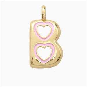 Copper Letter-B Pendant Pink Enamel Heart Gold Plated, approx 11-18mm [FD27794]