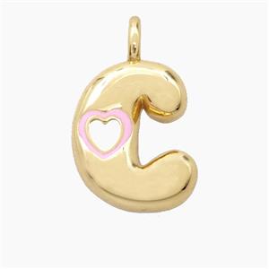 Copper Letter-C Pendant Pink Enamel Heart Gold Plated, approx 11-18mm [FD27795]