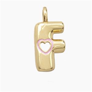 Copper Letter-F Pendant Pink Enamel Heart Gold Plated, approx 11-18mm [FD27798]
