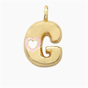 Copper Letter-G Pendant Pink Enamel Heart Gold Plated, approx 11-18mm [FD27799]