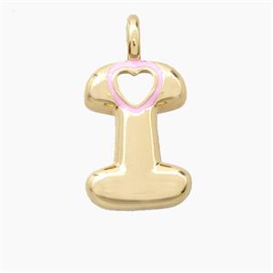 Copper Letter-I Pendant Pink Enamel Heart Gold Plated, approx 11-18mm [FD27801]