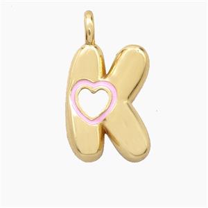 Copper Letter-K Pendant Pink Enamel Heart Gold Plated, approx 11-18mm [FD27803]