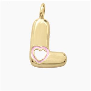 Copper Letter-L Pendant Pink Enamel Heart Gold Plated, approx 11-18mm [FD27804]