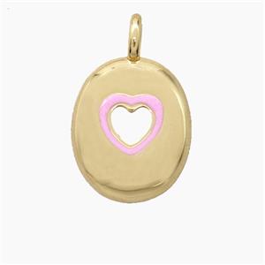 Copper Letter-O Pendant Pink Enamel Heart Gold Plated, approx 11-18mm [FD27807]