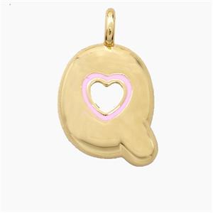 Copper Letter-Q Pendant Pink Enamel Heart Gold Plated, approx 11-18mm [FD27809]