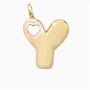 Copper Letter-Y Pendant Pink Enamel Heart Gold Plated, approx 11-18mm [FD27817]
