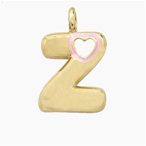 Copper Letter-Z Pendant Pink Enamel Heart Gold Plated, approx 11-18mm [FD27818]