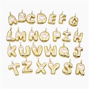 Copper Alphabet Pendant Pink Enamel Heart Gold Plated Mixed Letters, approx 11-18mm [FD27819]