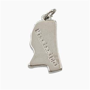 Copper Maps Of Mississippi Pendant Platinum Plated, approx 11-18mm [FD27882]