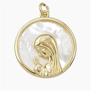 Copper Virgin Mary Pendant Pave Shell Gold Plated, approx 22mm [FD27920]