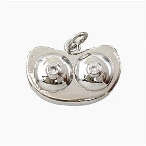 Copper Boobs Pendant Pave Zirconia Platinum Plated, approx 12-19mm [FD27951]