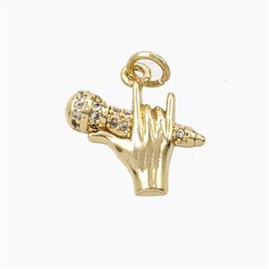 Copper Microphone Hand Pendant Pave Zirconia Gold Plated, approx 13-16mm [FD27960]