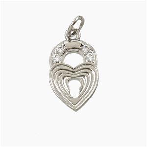 Copper Ribbed Heart Pendant Pave Zirconia Platinum Plated, approx 10-15mm [FD27961]