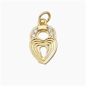 Copper Ribbed Heart Pendant Pave Zirconia Gold Plated, approx 10-15mm [FD27962]
