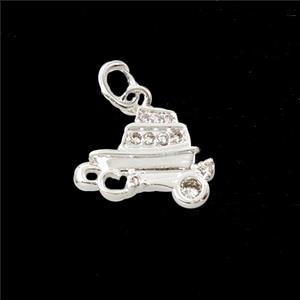 Copper Sailboat Pendant Pave Zirconia Shiny Silver, approx 10-14mm [FD27963]