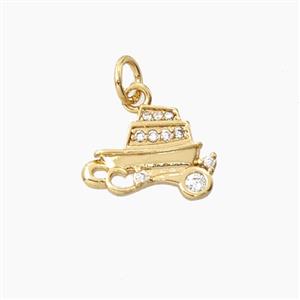 Copper Sailboat Pendant Pave Zirconia Gold Plated, approx 10-14mm [FD27964]