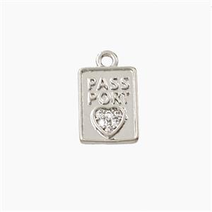 Copper Passport Pendant Pave Zirconia Heart Platinum Plated, approx 8-11mm [FD27965]