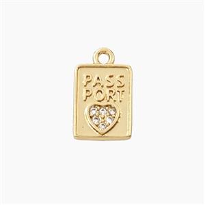 Copper Passport Pendant Pave Zirconia Heart Gold Plated, approx 8-11mm [FD27966]