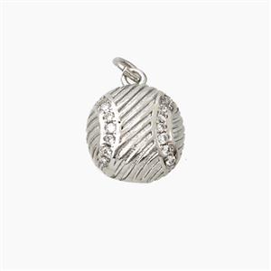 Copper Baseball Pendant Pave Zirconia Sports Platinum Plated, approx 12mm [FD27967]