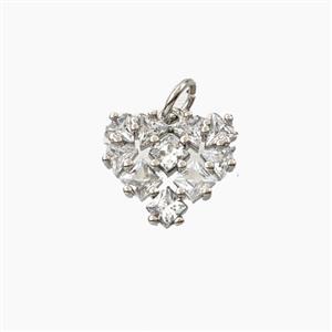 Copper Heart Pendant Pave Zirconia Platinum Plated, approx 13mm [FD27969]