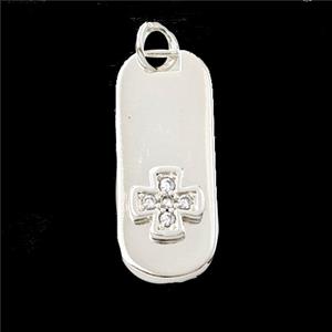 Copper Rectangle Cross Pendant Pave Zirconia Shiny Silver, approx 9-22mm [FD27971]
