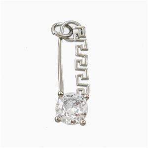 Copper Safety Pin Pendant Pave Zirconia Platinum Plated, approx 7-24mm [FD27973]