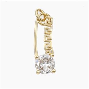 Copper Safety Pin Pendant Pave Zirconia Gold Plated, approx 7-24mm [FD27974]