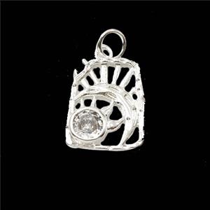 Copper Sun Moon Pendant Pave Zirconia Shiny Silver, approx 12.5-15mm [FD27975]