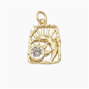 Copper Sun Moon Pendant Pave Zirconia Gold Plated, approx 12.5-15mm [FD27976]