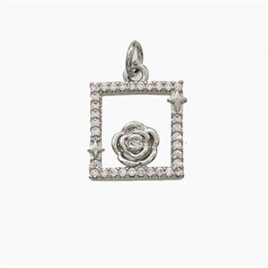 Copper RoseFlower Pendant Pave Zirconia Platinum Plated, approx 13mm [FD27981]