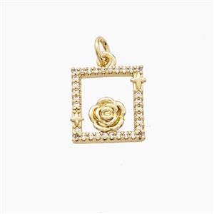 Copper RoseFlower Pendant Pave Zirconia Gold Plated, approx 13mm [FD27982]