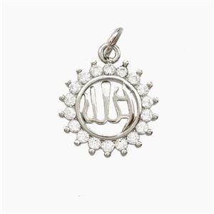 Copper Sun Pendant Pave Zirconia Allah Platinum Plated, approx 14.5mm [FD27985]