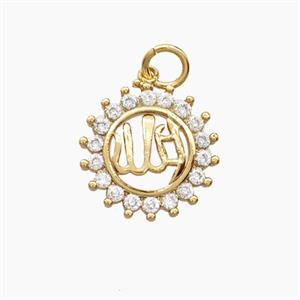 Copper Sun Pendant Pave Zirconia Allah Gold Plated, approx 14.5mm [FD27986]