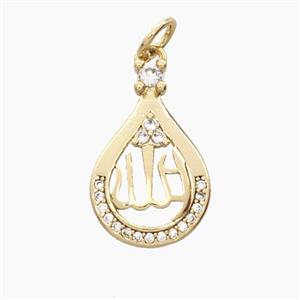 Copper Teardrop Pendant Pave Zirconia Allah Gold Plated, approx 11.5-18mm [FD27988]