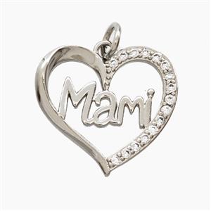 Copper Heart Pendant Pave Zirconia Mami Platinum Plated, approx 18mm [FD27989]