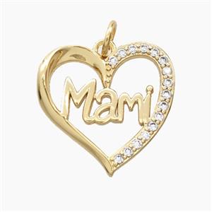 Copper Heart Pendant Pave Zirconia Mami Gold Plated, approx 18mm [FD27990]