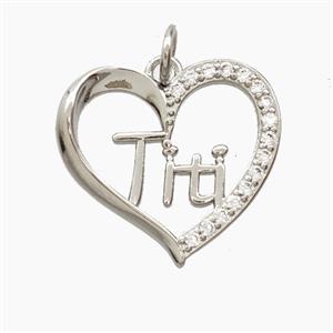 Copper Heart Pendant Pave Zirconia Titi Platinum Plated, approx 18-19mm [FD27991]