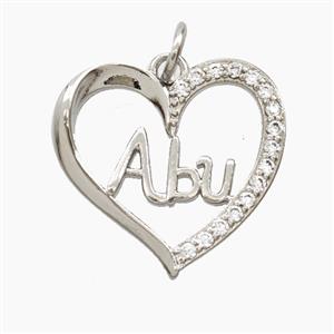 Copper Heart Pendant Pave Zirconia Abu Platinum Plated, approx 18-19mm [FD27993]