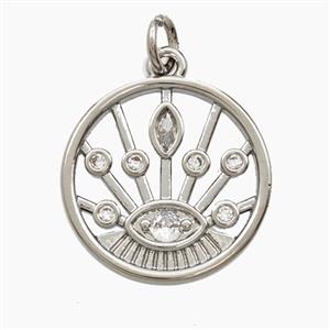 Copper Evil Eye Pendant Pave Zirconia Circle Platinum Plated, approx 18mm [FD27997]