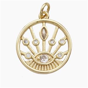Copper Evil Eye Pendant Pave Zirconia Circle Gold Plated, approx 18mm [FD27998]