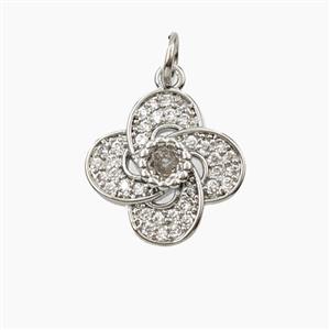 Copper Clover Pendant Pave Zirconia Platinum Plated, approx 15mm [FD27999]