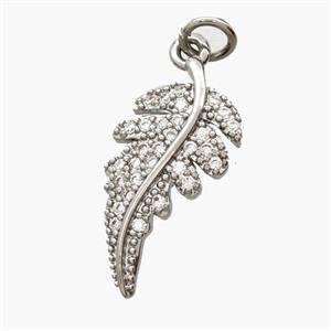 Copper Leaf Pendant Pave Zirconia Platinum Plated, approx 11-21mm [FD28001]