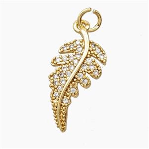 Copper Leaf Pendant Pave Zirconia Gold Plated, approx 11-21mm [FD28002]