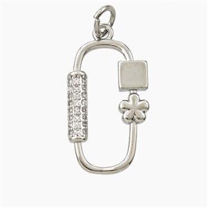 Copper Rectangle Pendant Pave Zirconia Flower Platinum Plated, approx 12.5-20mm [FD28003]