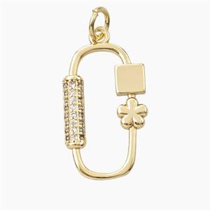 Copper Rectangle Pendant Pave Zirconia Flower Gold Plated, approx 12.5-20mm [FD28004]
