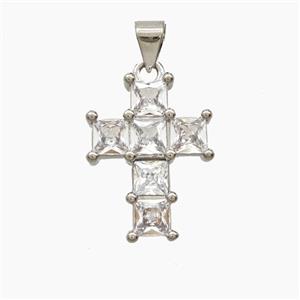 Copper Cross Pendant Pave Zirconia Platinum Plated, approx 14-19mm [FD28009]